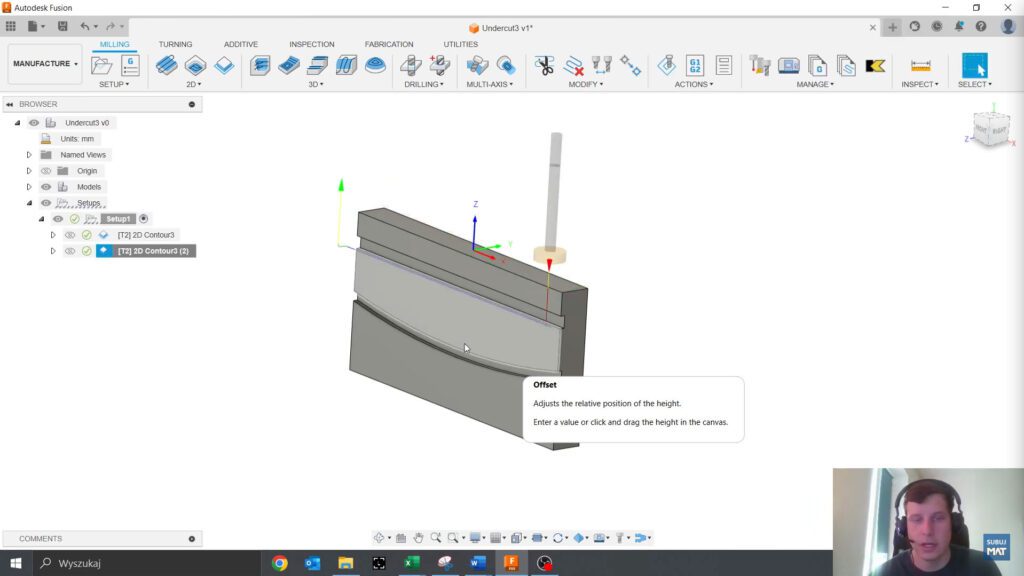 Dostosowywanie wysokości narzędzia w operacji 2D Contour w Fusion 360, pokazujące ustawienia dla dolnej granicy obróbki, aby zoptymalizować precyzję i efektywność procesu.