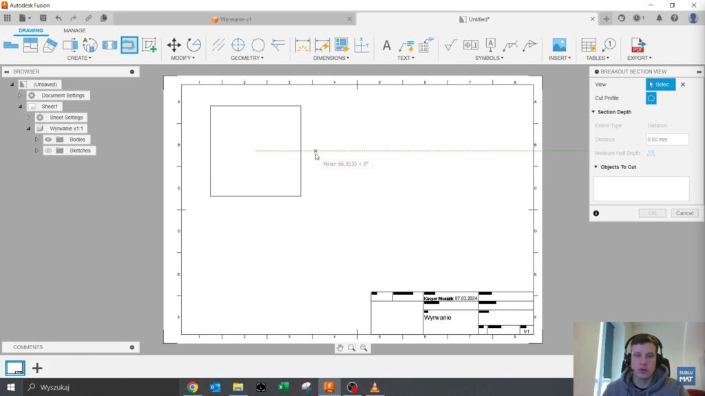 Obrazek: Wybór funkcji Breakout Section View w Fusion 360.