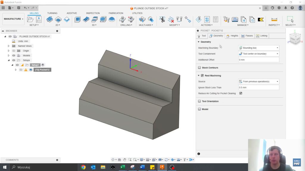 Wyłączanie ograniczeń Bounding Box w Fusion 360, aby umożliwić narzędziu swobodny dostęp do materiału poza granicami detalu.