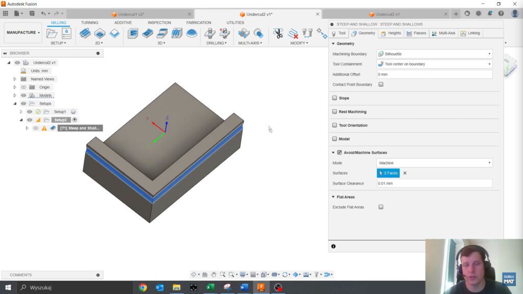 Zwiększenie tolerancji narzędzia w ustawieniach obróbki Fusion 360 dla dokładniejszego działania w obszarach zewnętrznych detalu.