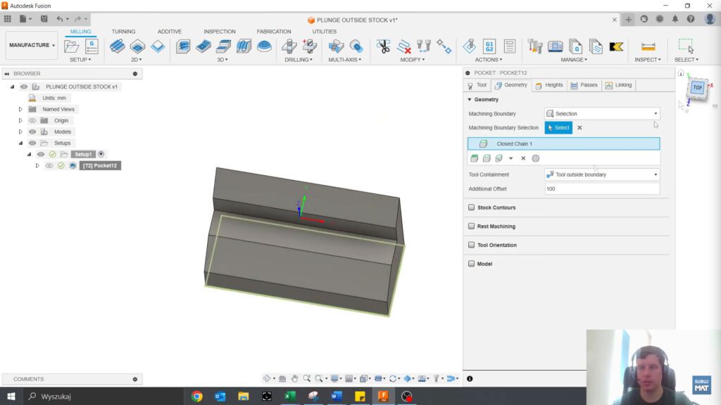 Dodanie offsetu w Fusion 360 w celu zwiększenia przestrzeni pracy narzędzia.