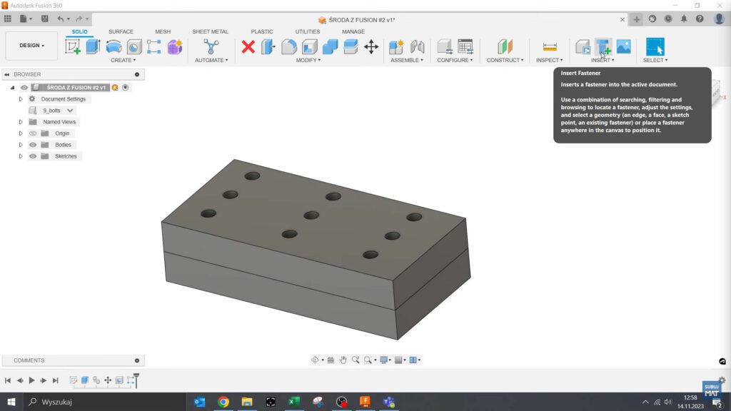 Ikona Insert Fastener w Fusion 360