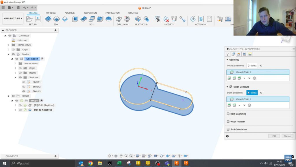 Konfiguracja funkcji Stock Contours w Fusion 360