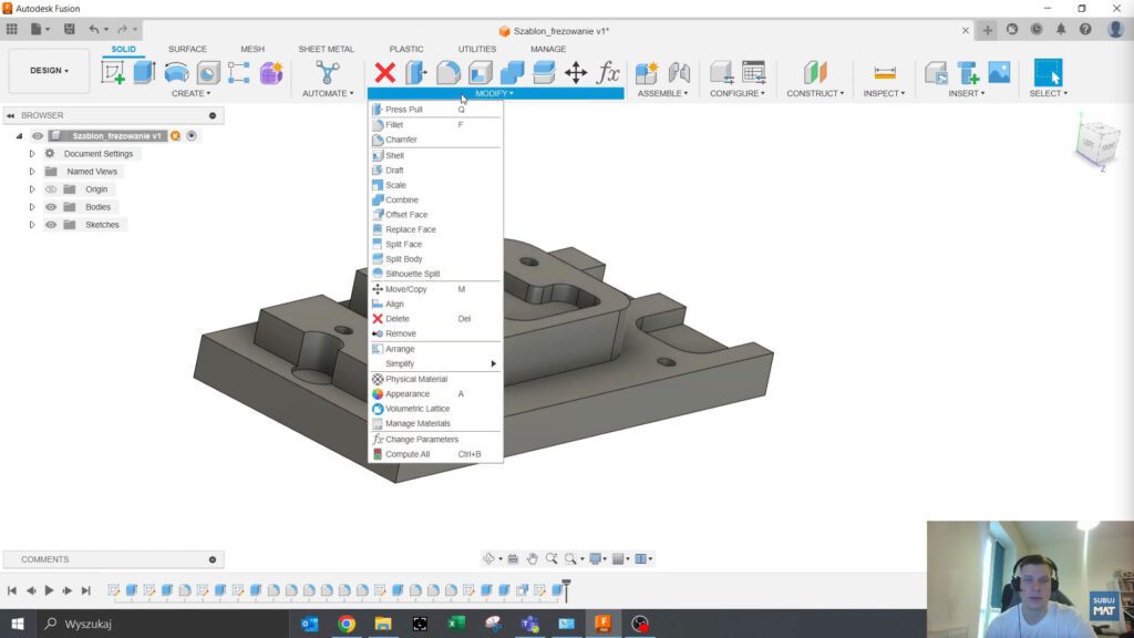 Obrazek: Korzystanie z menu Shortcut w Fusion 360.