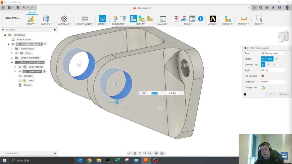 Przyłożenie sił w Fusion 360