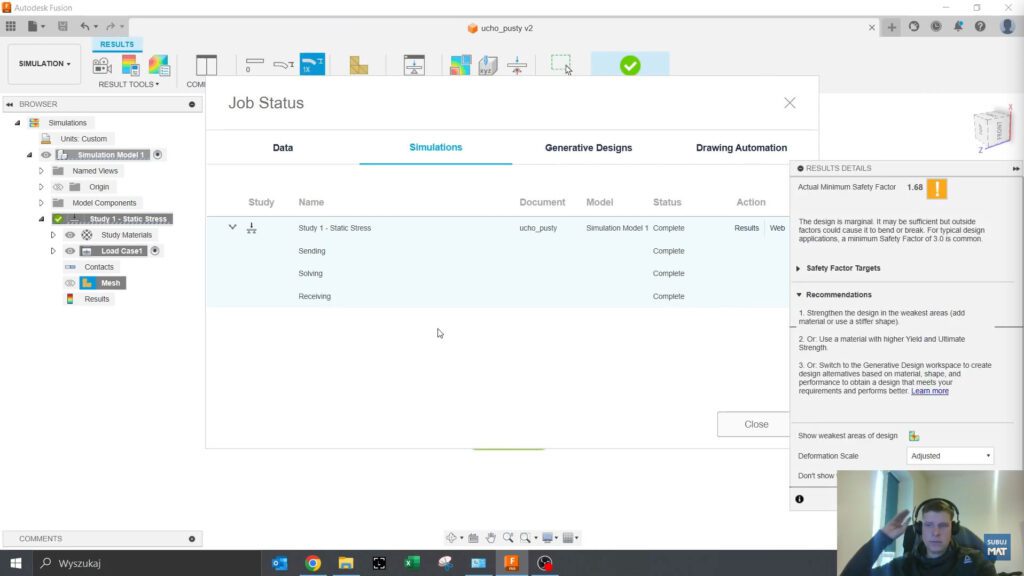 Rozpoczęcie obliczeń w Fusion 360