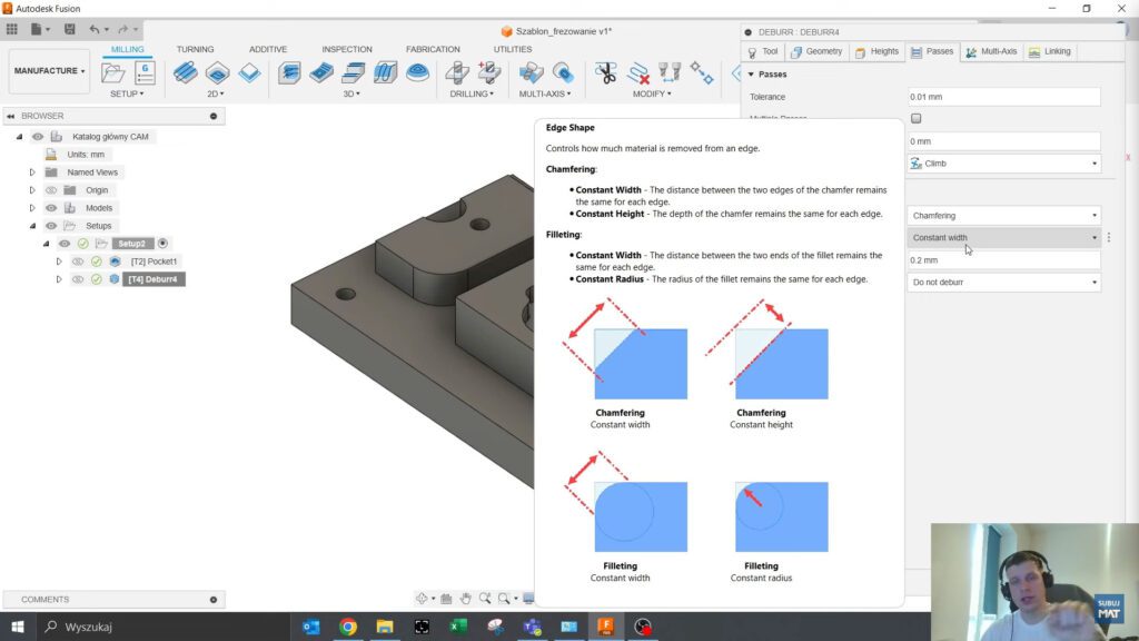 Ustawienia obróbki w strategii Deburr.