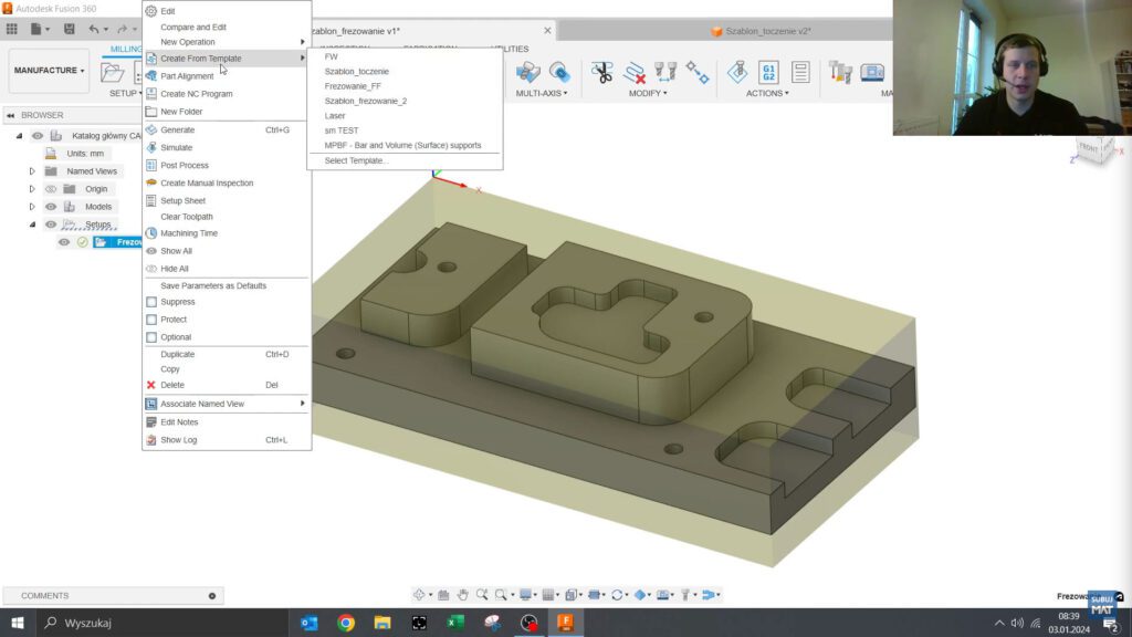 Widok biblioteki szablonów w Fusion 360