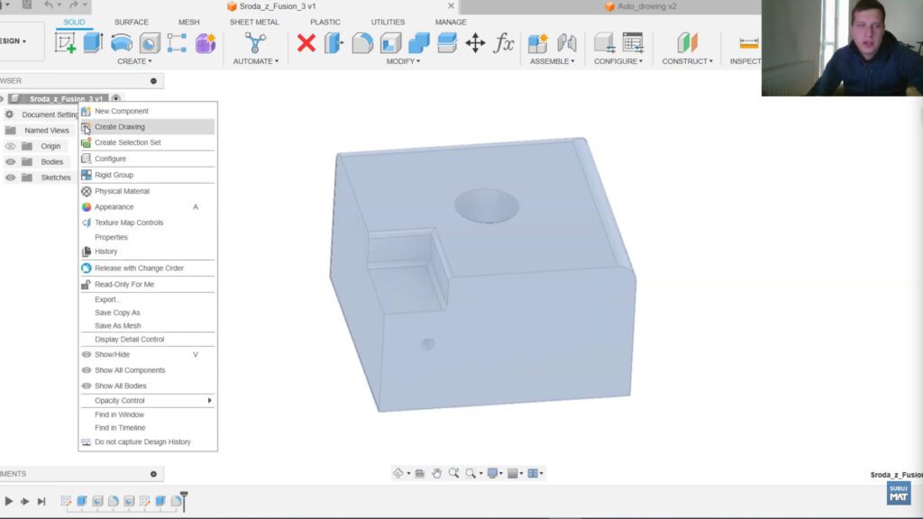 Opcja Automated Drawing w Fusion 360, umożliwiająca automatyczne tworzenie dokumentacji technicznej.