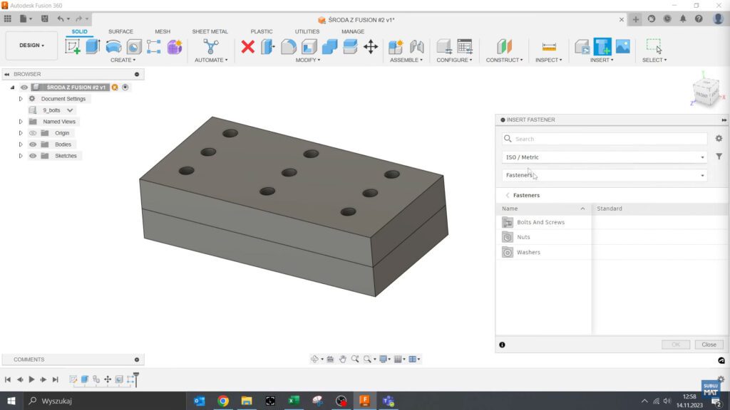 Wybór śruby w bibliotece Fusion 360