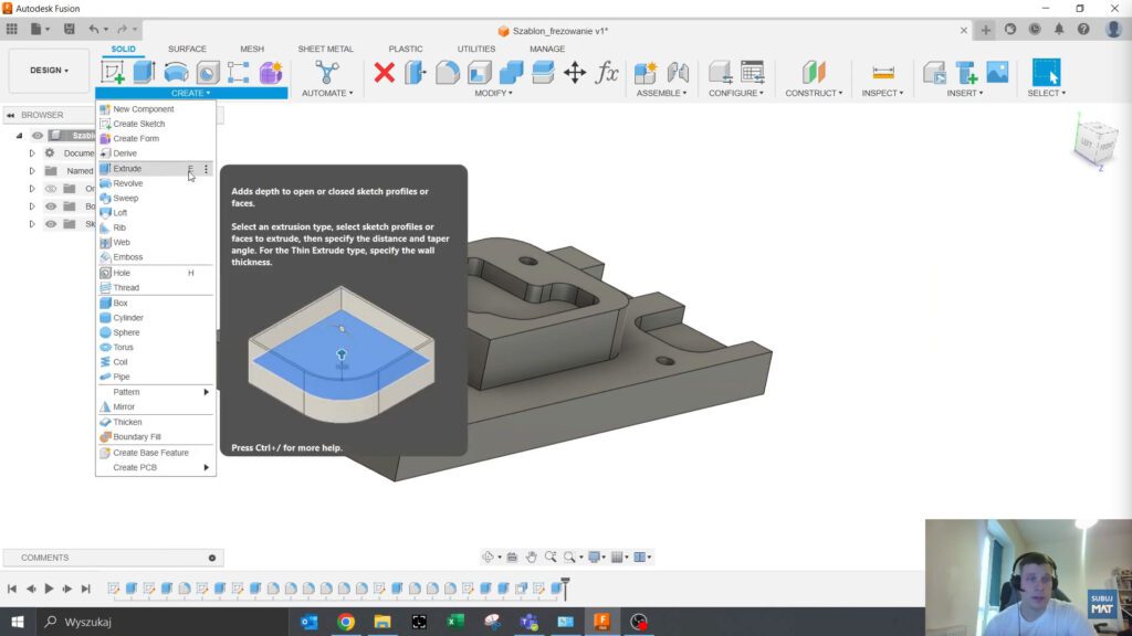 Obrazek: Wyszukiwanie funkcji w menu Shortcut w Fusion 360.