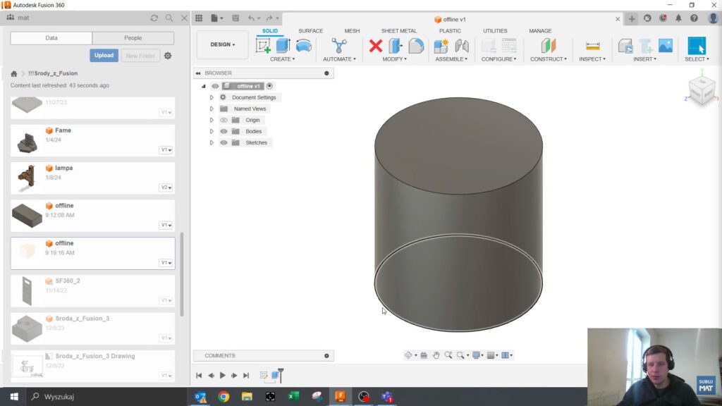 Obrazek: Zapisywanie projektu do pracy offline w Fusion 360.