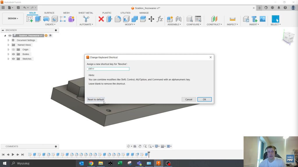Obrazek: Zmiana skrótów klawiszowych w Fusion 360.
