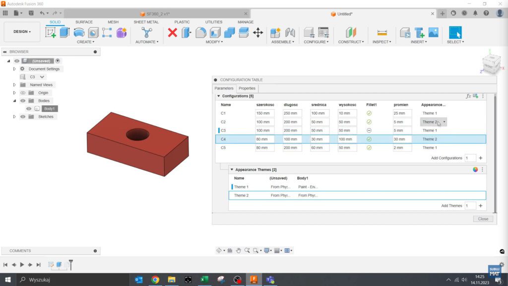 Przykład zastosowania różnych motywów wizualnych w zależności od wybranej konfiguracji modelu.