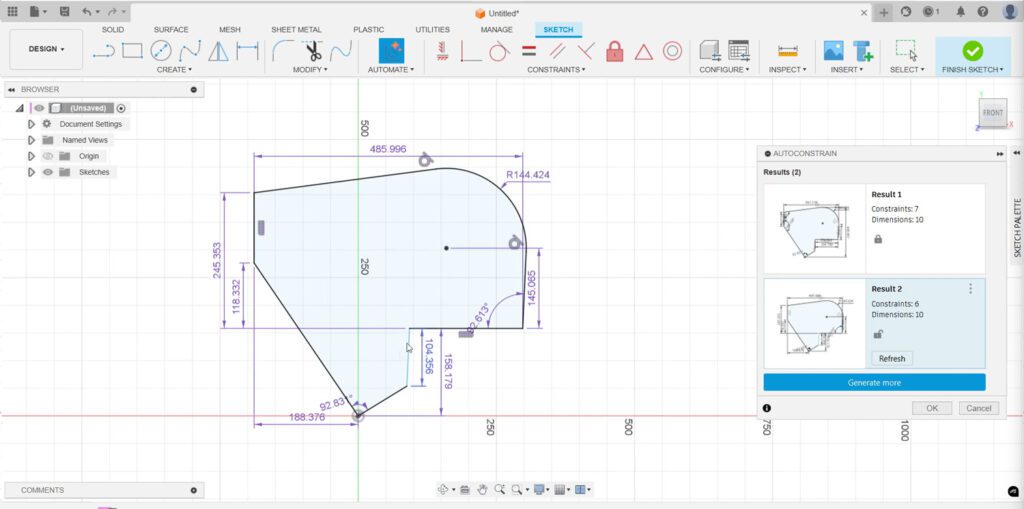 Screen przedstawiający jak edytować wiązania w funkcji AutoConstrain