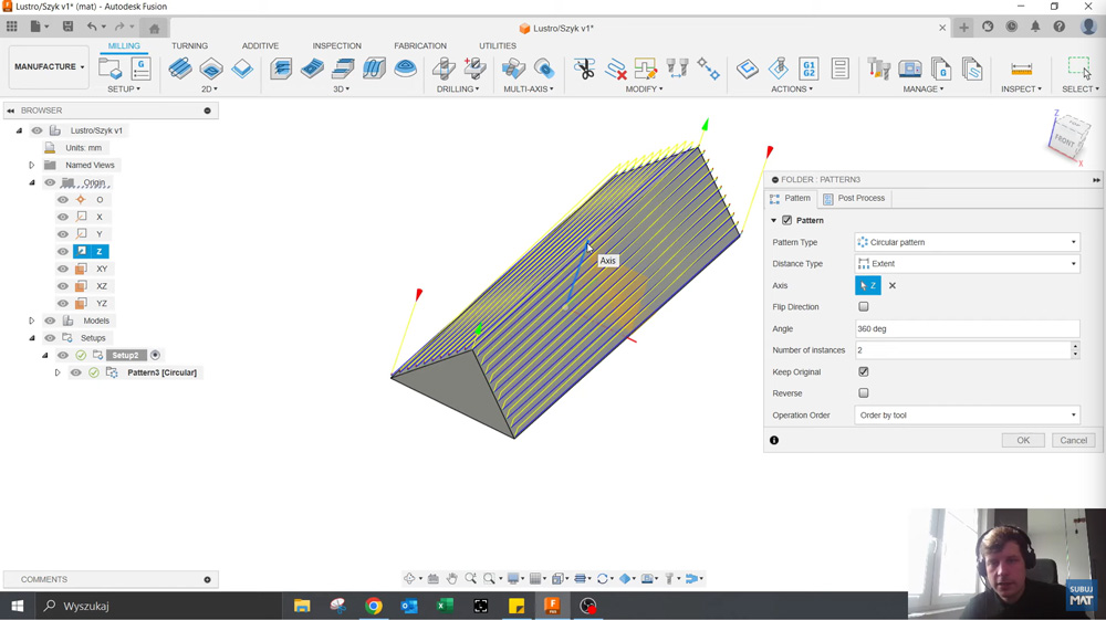 Zastosowanie Circular Pattern zamiast Mirror w CAM Fusion – obróbka współbieżna po obu stronach