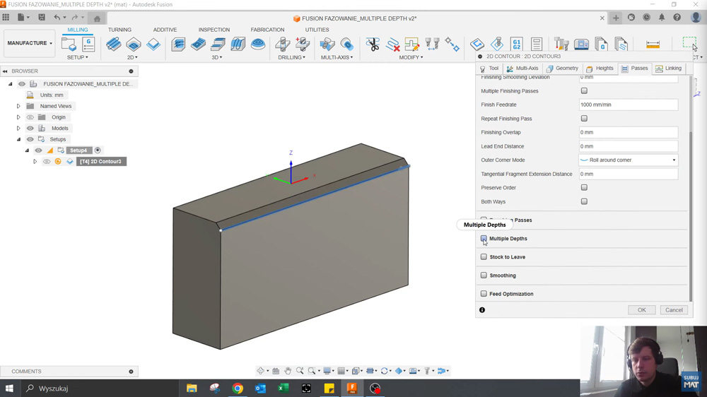 Ustawienie Multiple Depths w operacji 2D Contour – faza w kilku przejściach