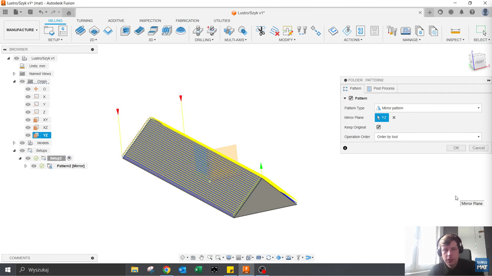 Ścieżka po zastosowaniu Mirror w CAM Fusion – przeciwbieżna obróbka po jednej stronie
