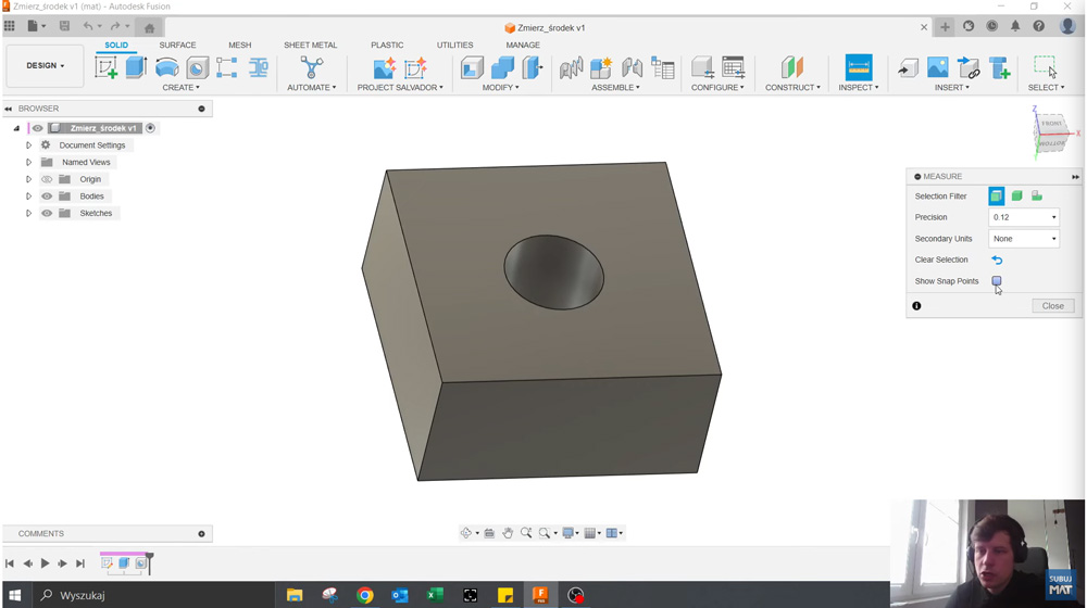 Włączenie opcji Show Snap Points w Fusion – widoczne punkty charakterystyczne geometrii