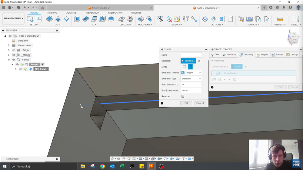 Włączenie Start i End Extension w strategii Trace – płynne wejście i wyjście narzędzia