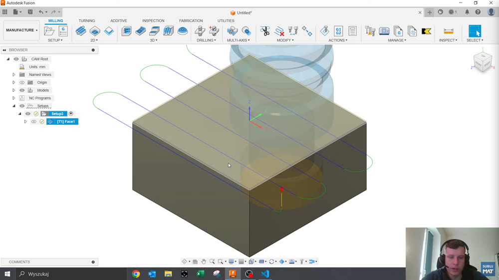 Podgląd kodu G w Fusion 360 – kolejne bazy WCS dla wielu detali